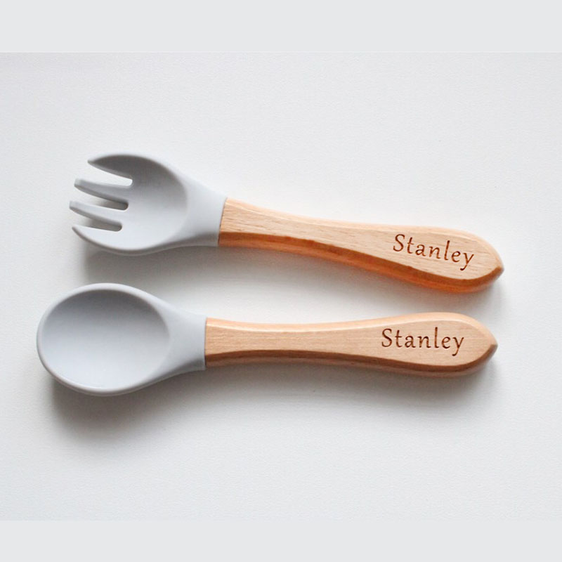 Personalised Silicone Cutlery Fork and Spoon Set Baby Gift
