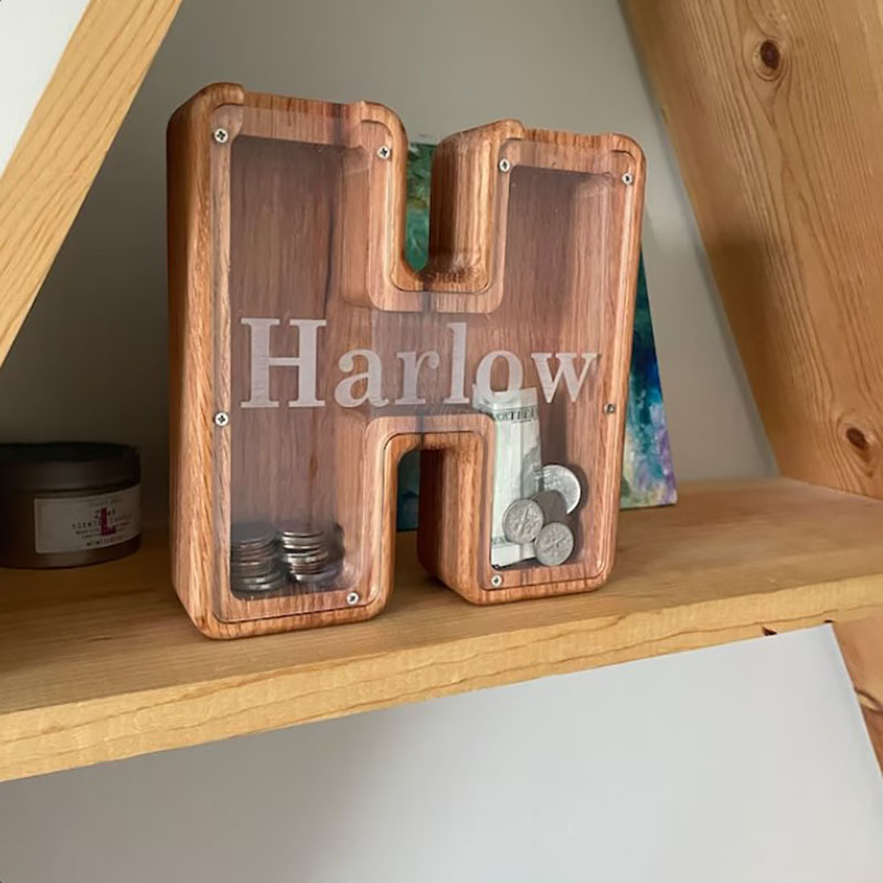 Personalized Letter  Piggy Bank, Wood Gift For Kids