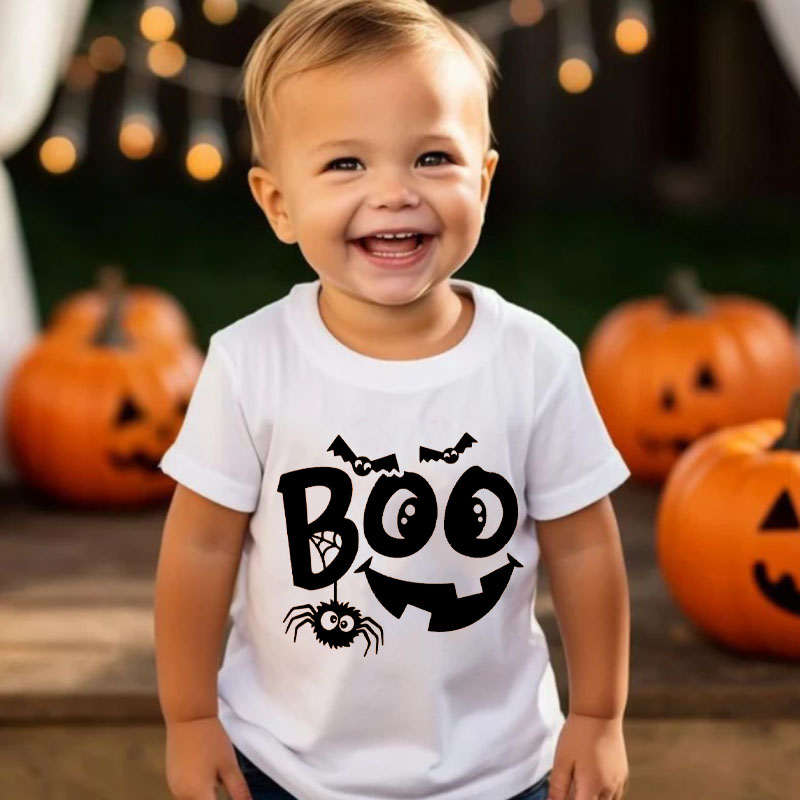 Kids Halloween Pumpkin Face Spider Shirt For Halloween