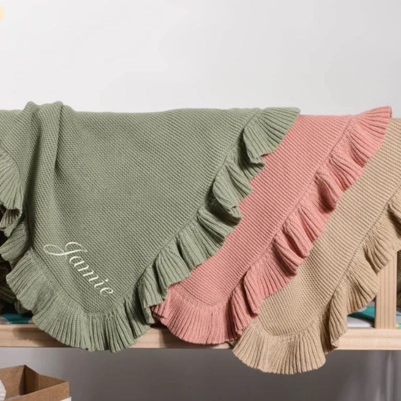 Knit Baby Blanket,Baby Gifts for New Mom,Baby Blanket with Name,Embroidered Baby Blanket