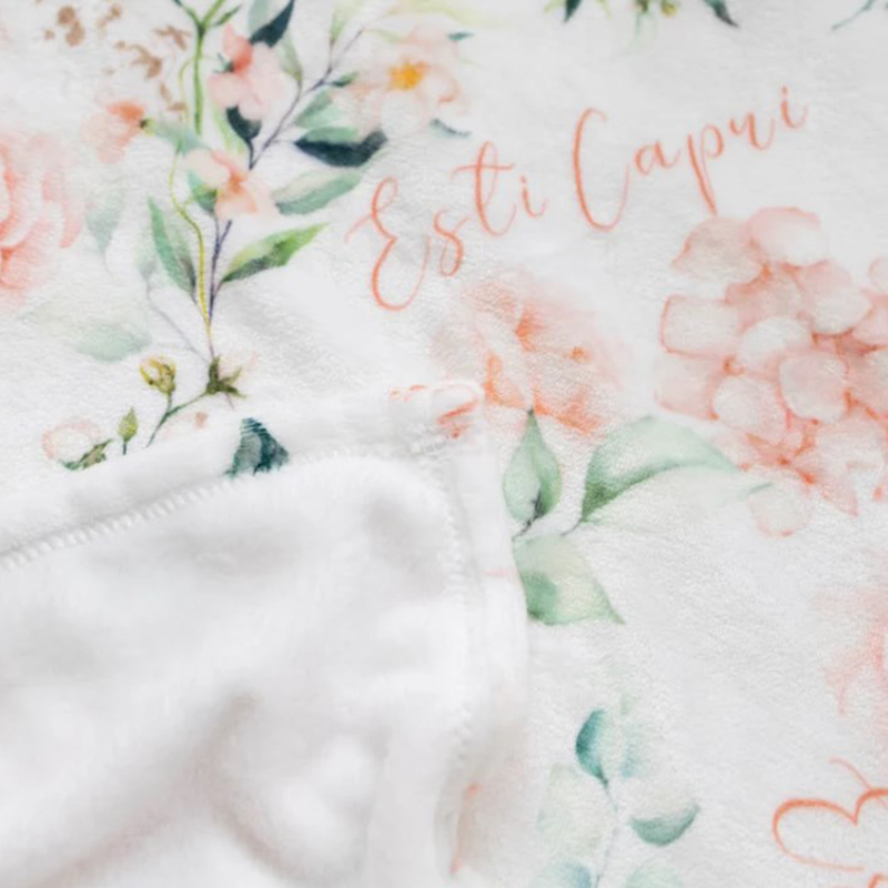 Personalized Pink Flower Throw Baby Blanket