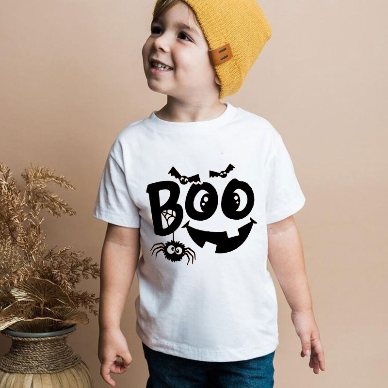 Kids Halloween Pumpkin Face Spider Shirt For Halloween