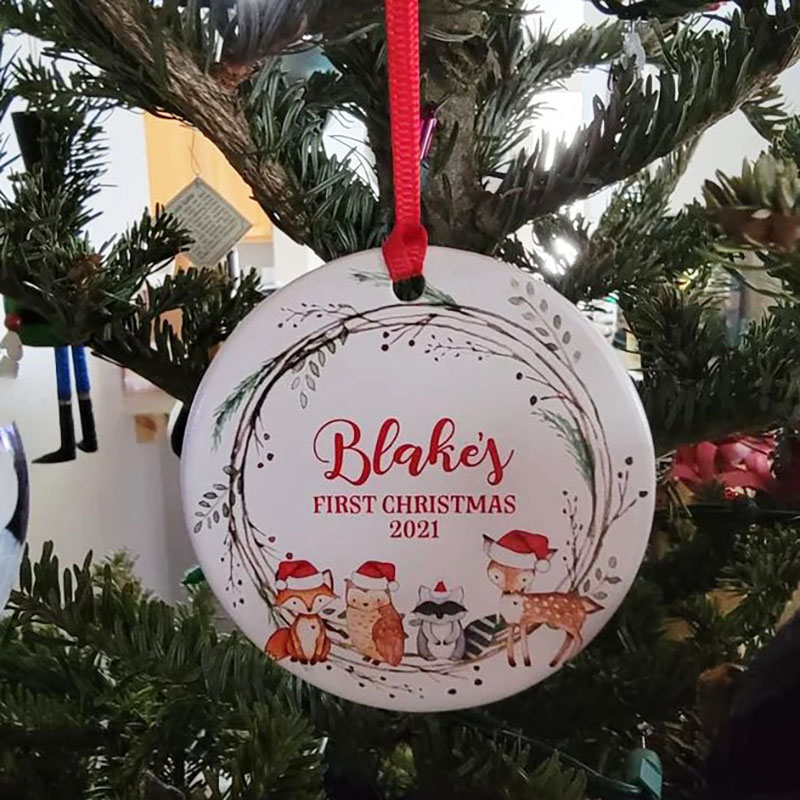Personalized Baby Christmas Deer Fox Racoon Owl Forest Boy Ornament, Holiday Baby Ornament 