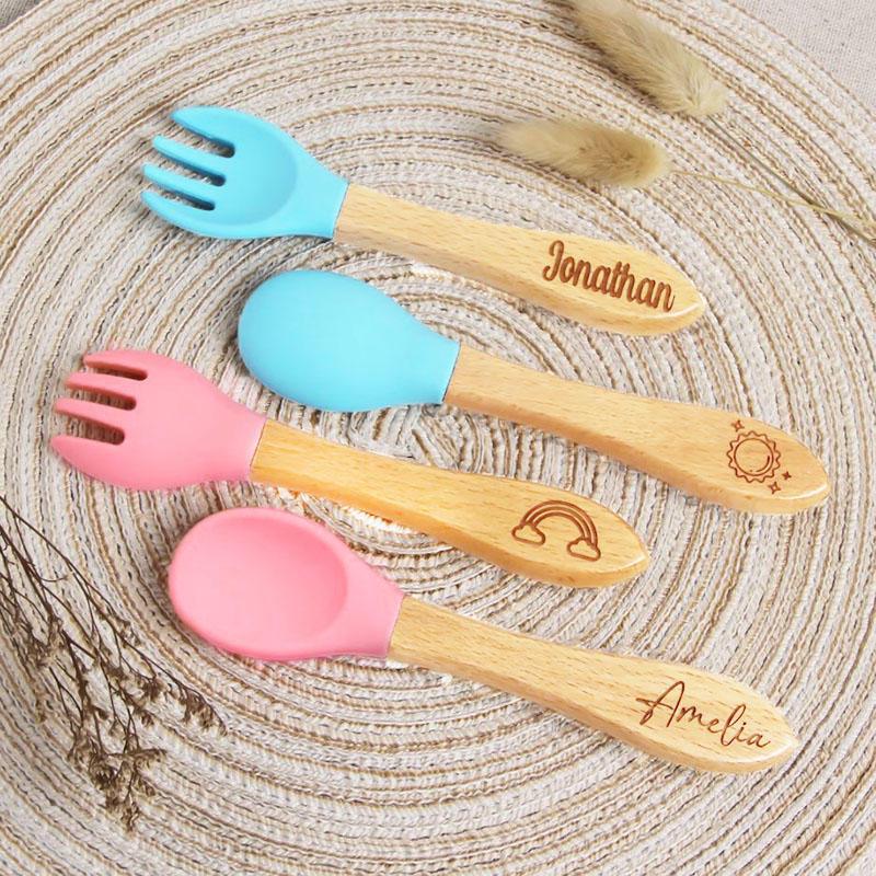Personalised Silicone Cutlery Fork and Spoon Set Baby Gift