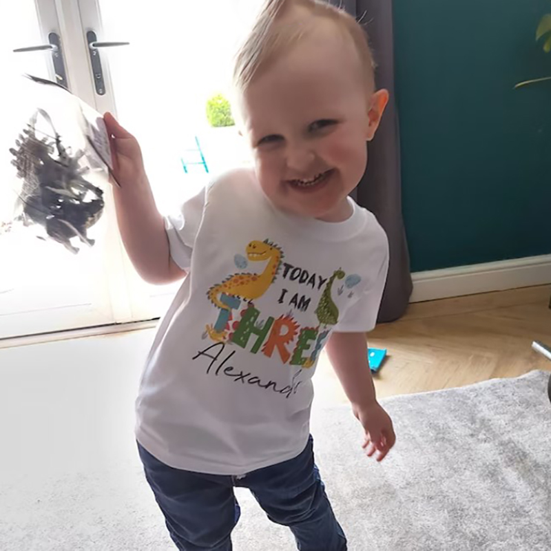 Personalised Dinosaur Birthday T-Shirt Any Name Any Age Colourful Dinosaurs