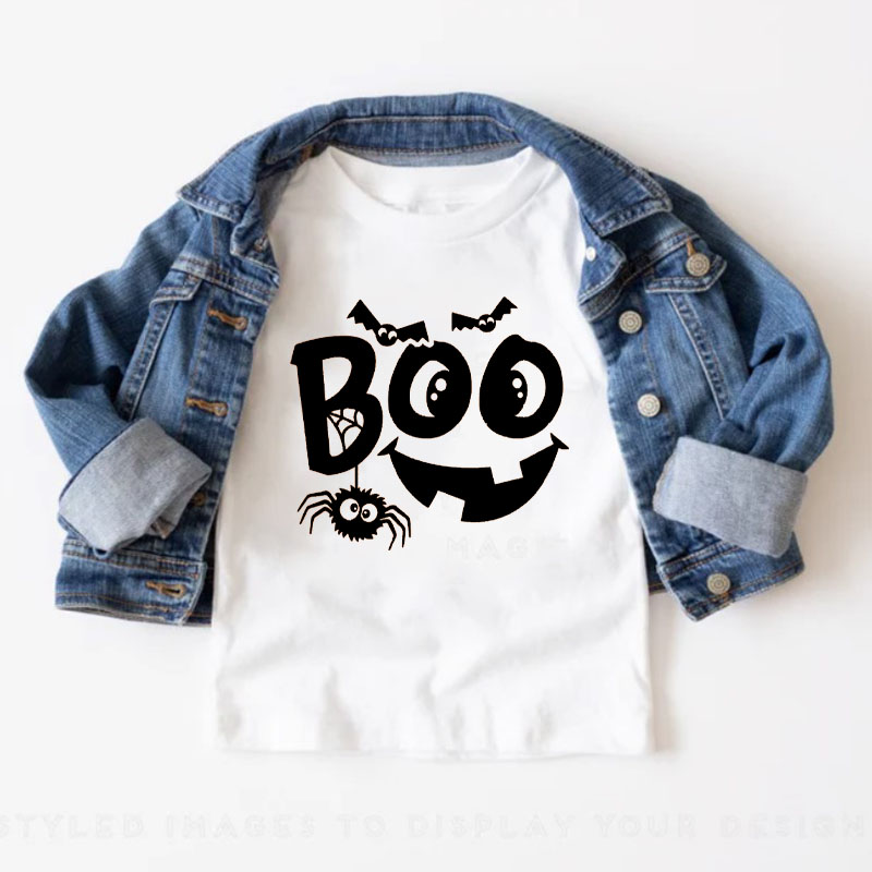 Kids Halloween Pumpkin Face Spider Shirt For Halloween
