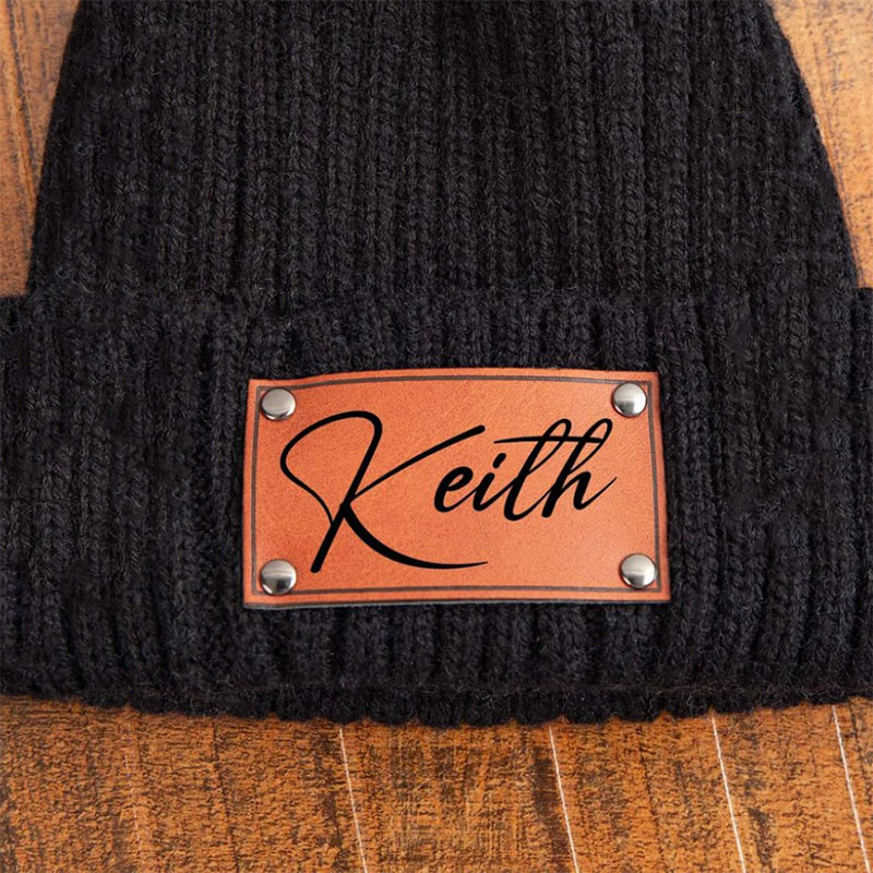 Personalized Leather Patch Knitted Hat for Kids,Adult Custom Name Knit Hat