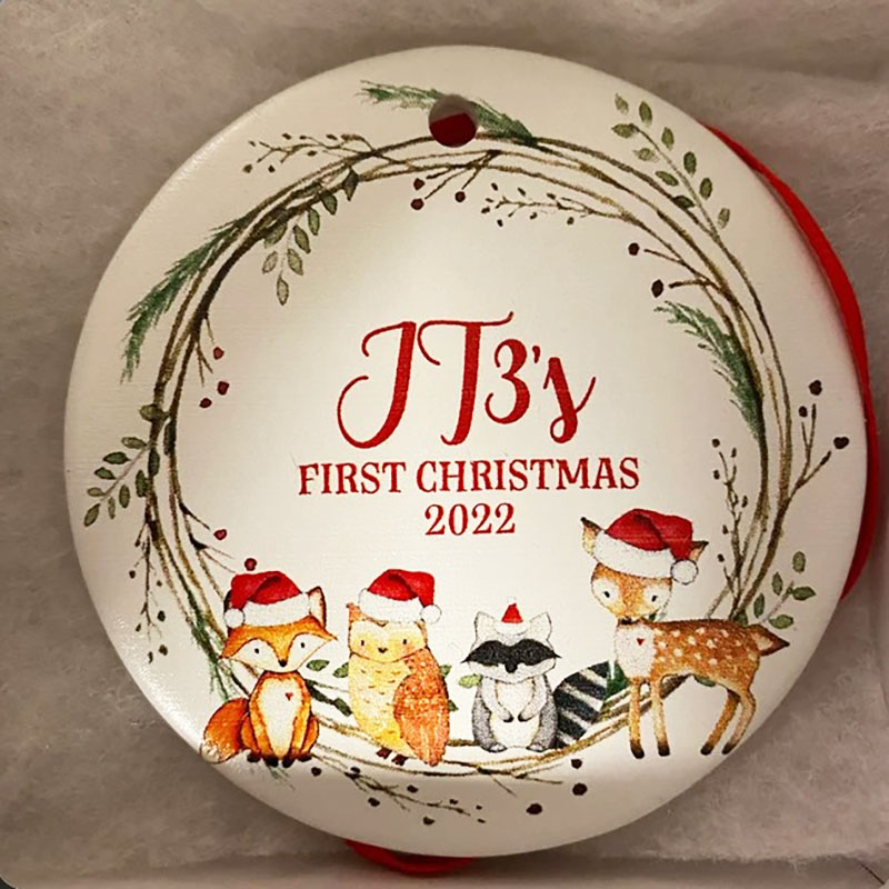 Personalized Baby Christmas Deer Fox Racoon Owl Forest Boy Ornament, Holiday Baby Ornament 
