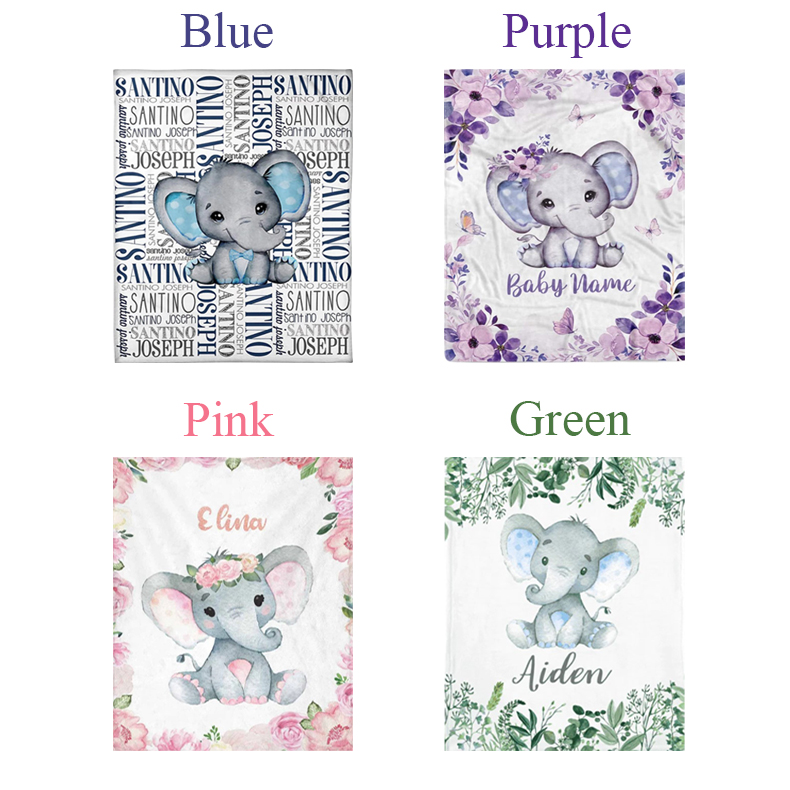 Personalized Newborn Baby Elephant NameFleece Blanket