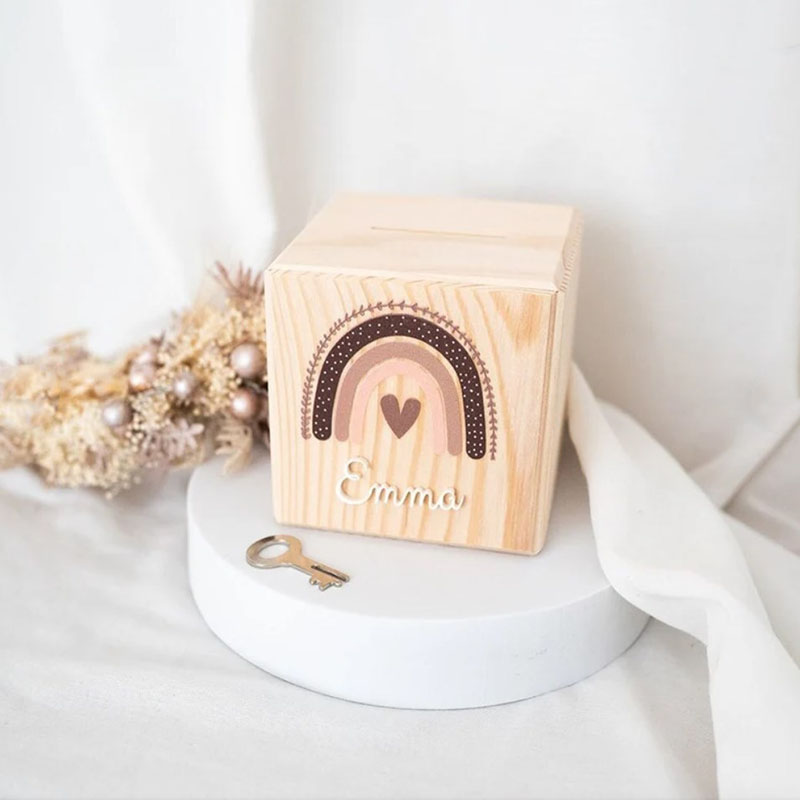 Personalized Wood Rainbow Money box Baby Gift