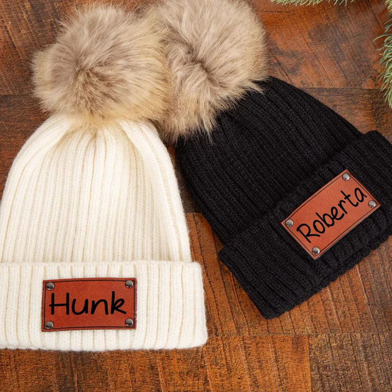 Personalized Leather Patch Knitted Hat for Kids,Adult Custom Name Knit Hat