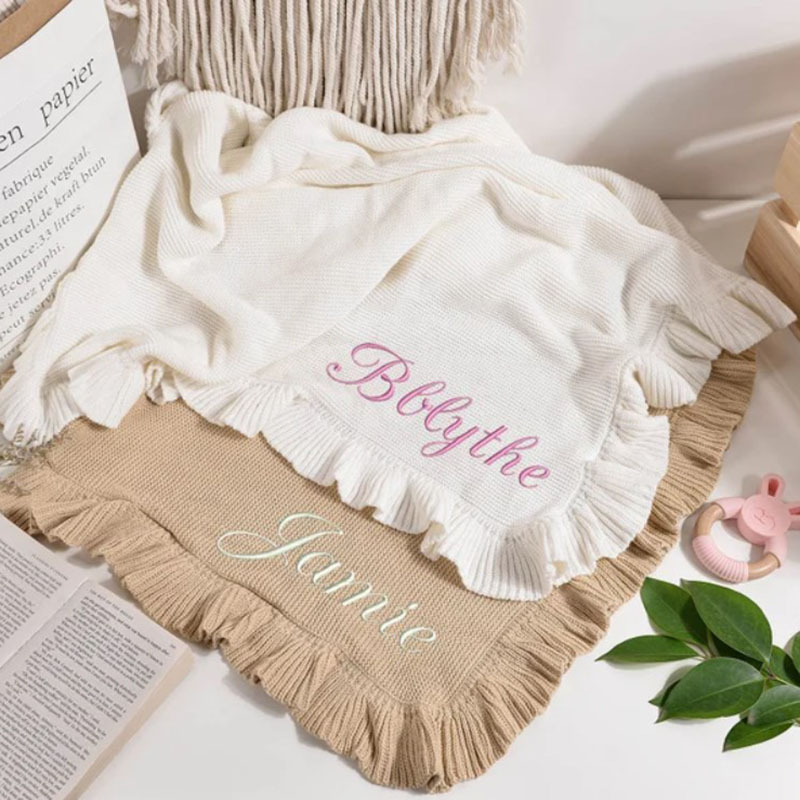 Knit Baby Blanket,Baby Gifts for New Mom,Baby Blanket with Name,Embroidered Baby Blanket
