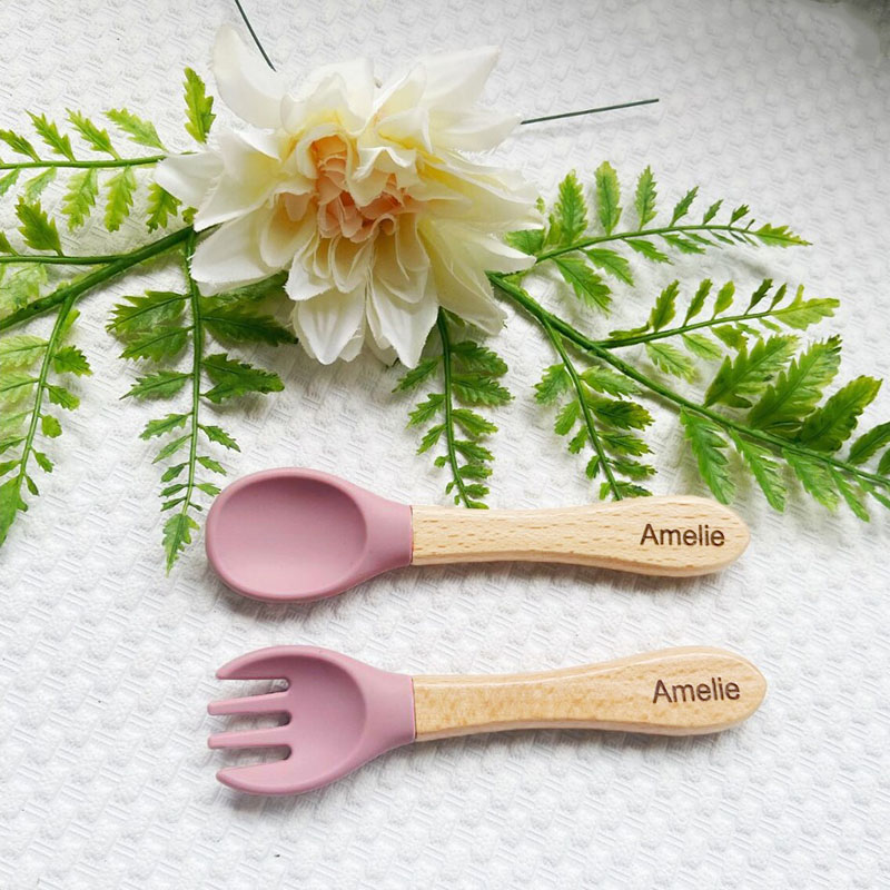 Personalised Silicone Cutlery Fork and Spoon Set Baby Gift