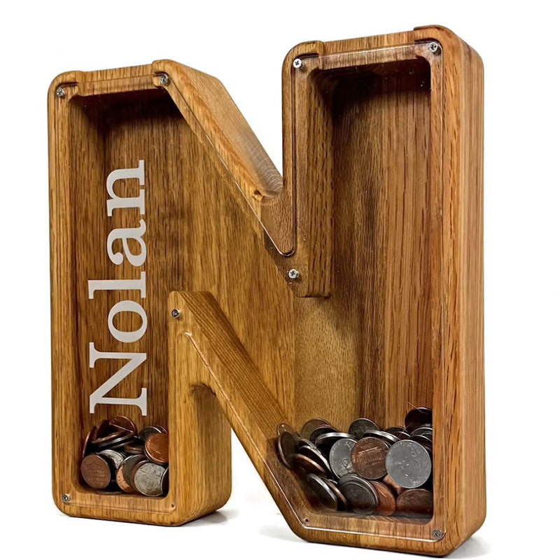 Personalized Letter  Piggy Bank, Wood Gift For Kids