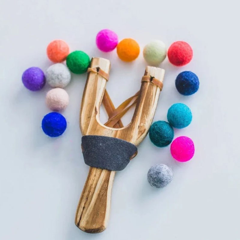 Slingshot Wood Slingshot, Slingshot Felt Ball Gift for Kids