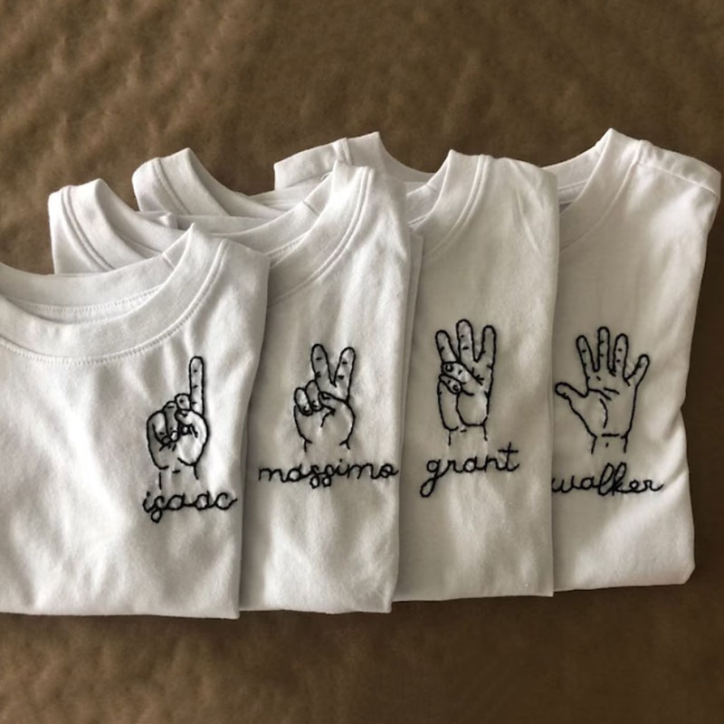 This Many Happy Birthday Tee Embroidery Shirt Custom Handmade Hand Holding Up Fingers