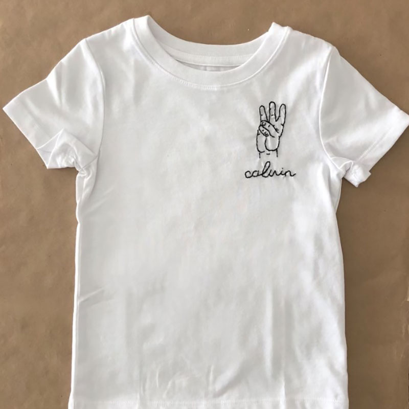 This Many Happy Birthday Tee Embroidery Shirt Custom Handmade Hand Holding Up Fingers