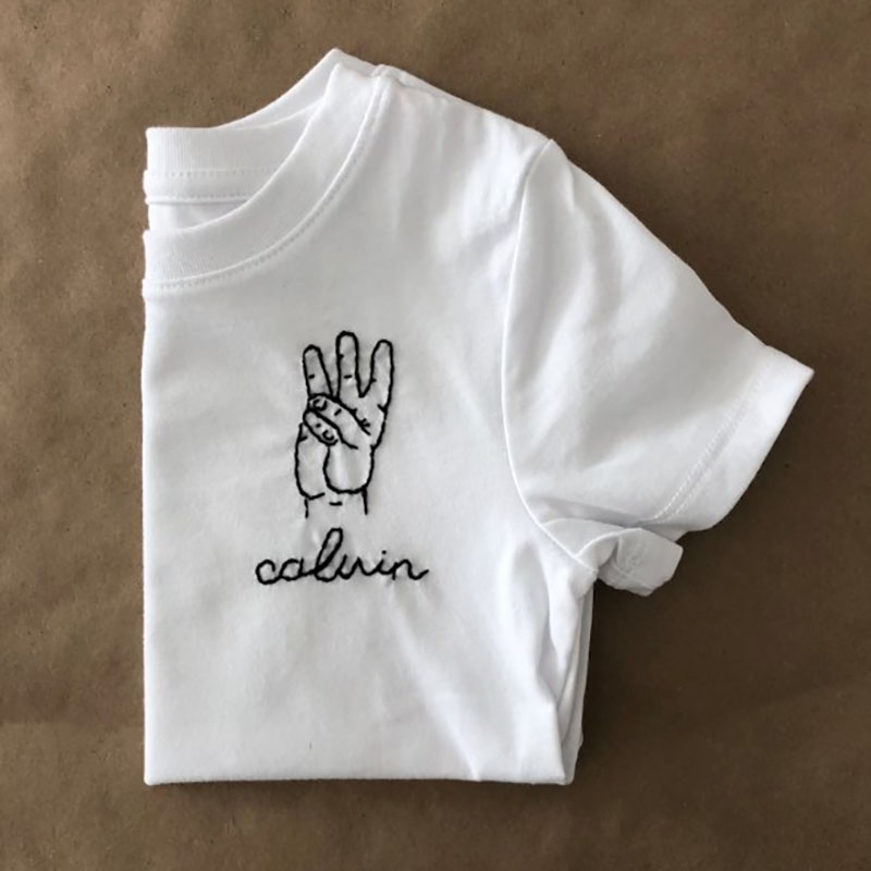 This Many Happy Birthday Tee Embroidery Shirt Custom Handmade Hand Holding Up Fingers