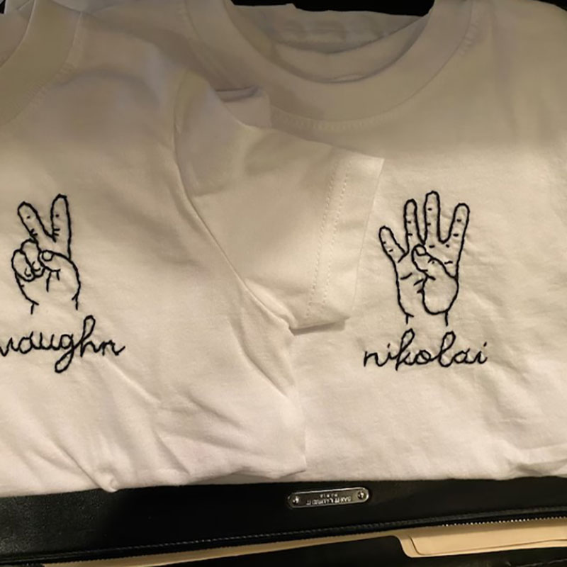 This Many Happy Birthday Tee Embroidery Shirt Custom Handmade Hand Holding Up Fingers