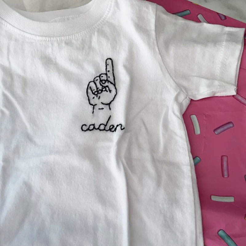 This Many Happy Birthday Tee Embroidery Shirt Custom Handmade Hand Holding Up Fingers