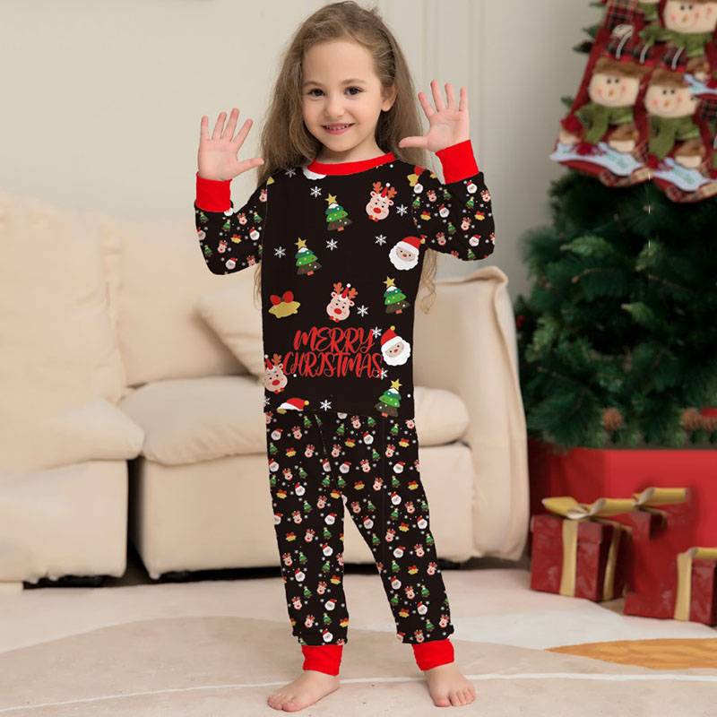 [Kid Pajamas]Personalised Christmas Santa Claus Floral Print Kids Pajamas Kidclothe