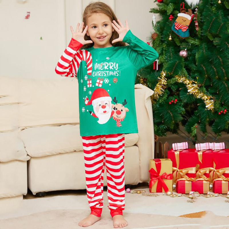 [Copy][Kid Pajamas]Personalised Christmas Santa Elk Red Stripes  Kids Pajamas Kidclothe