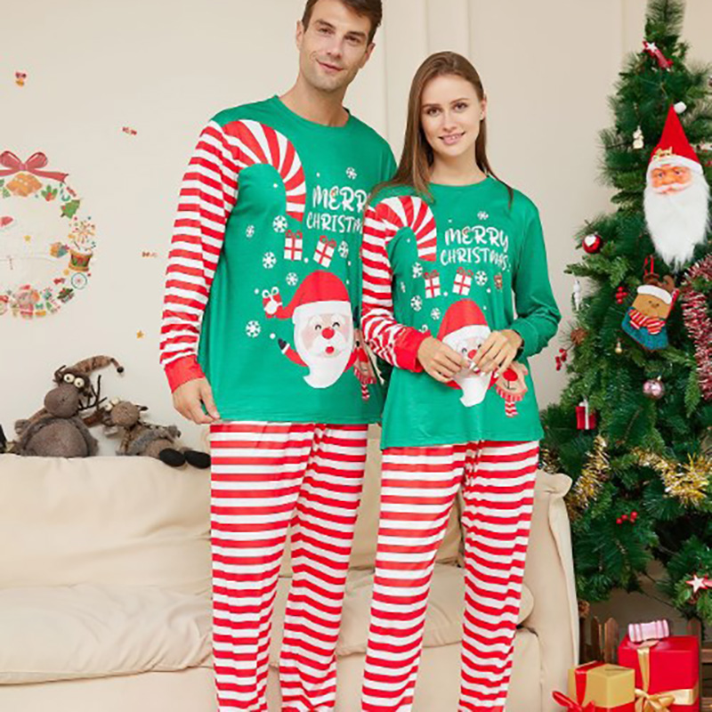 [Adult Pajamas]Personalised Santa Elk Red Stripes Papa Mama Pajamas Matching