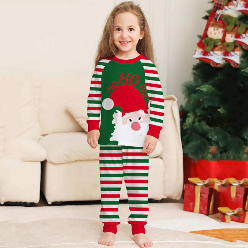 [Kid Pajamas]HO HO HO Santa Claus Red Green Stripes Kids Pajamas Kidclothe
