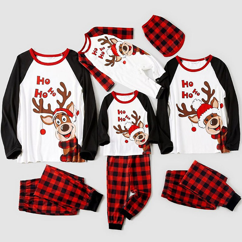 [Kid Pajamas]Ho Ho Ho Reindeer and Red Plaid Christmas Kids Pajamas Kidclothe