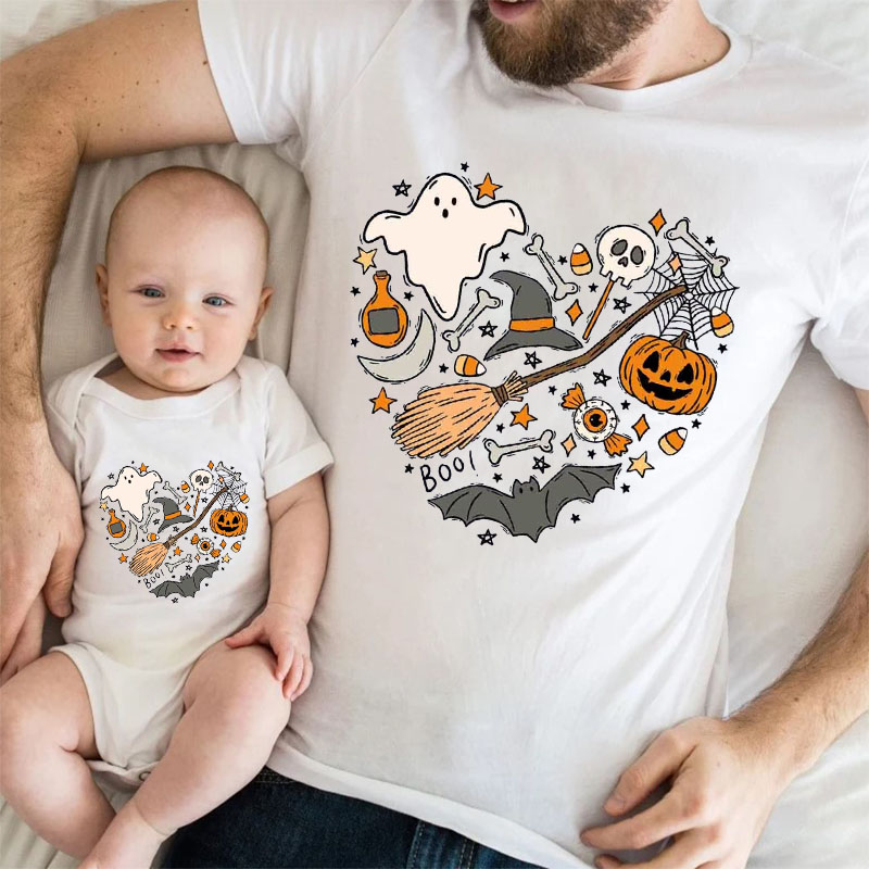 [Copy][Adult Tee]Halloween Doodles Cute Heart Happy HalloweenT-shirt Matching Shirt 
