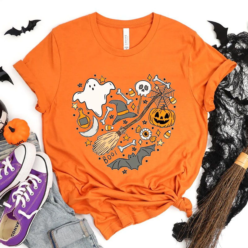 [Copy][Adult Tee]Halloween Doodles Cute Heart Happy HalloweenT-shirt Matching Shirt 