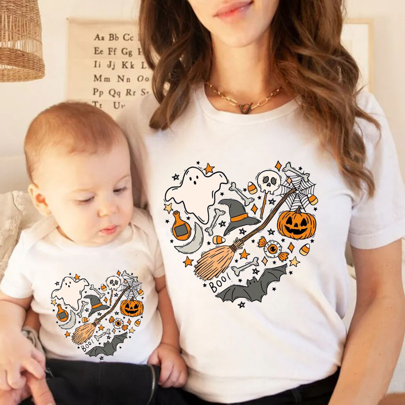 [Copy][Adult Tee]Halloween Doodles Cute Heart Happy HalloweenT-shirt Matching Shirt 