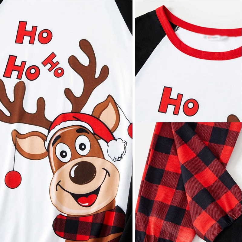 [Adult]Ho Ho Ho Reindeer and Red Plaid Papa Mama Pajamas Matching