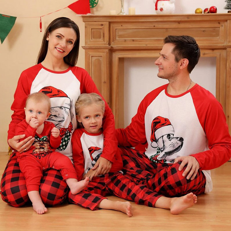 [Adult Pajamas]Christmas Pet Dog Santa Hat Papa Mama Pajamas Matching