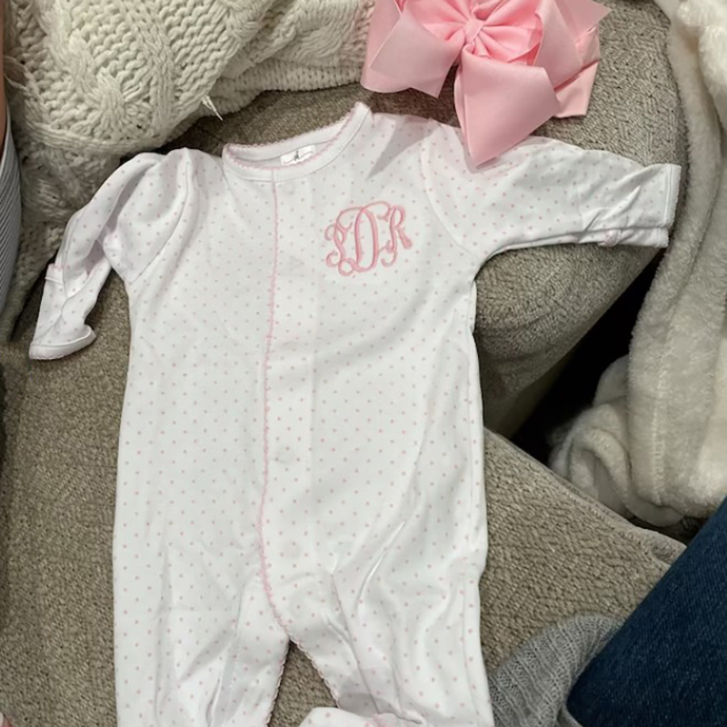 Personalized Baby Girl Pink Tiny Dots Coming Home Outfit