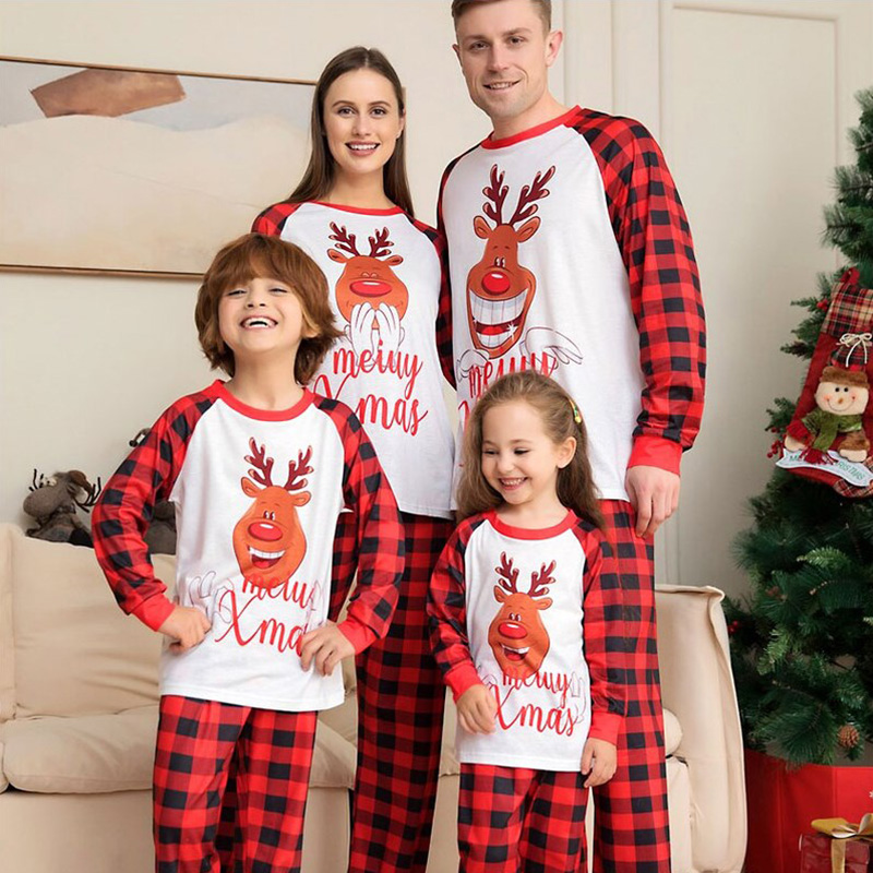 [Adult Pajamas]Reindeer Christmas Clothes Papa Mama Pajamas Matching