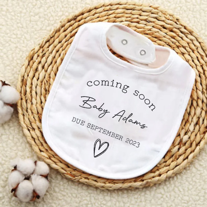 Personalized Baby Bibs, Announcement Coming Soon Surname Due Date