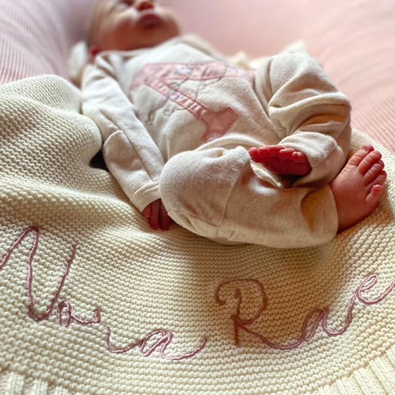 Personalized Embroidered Name Blanket for Baby Girl or Boy