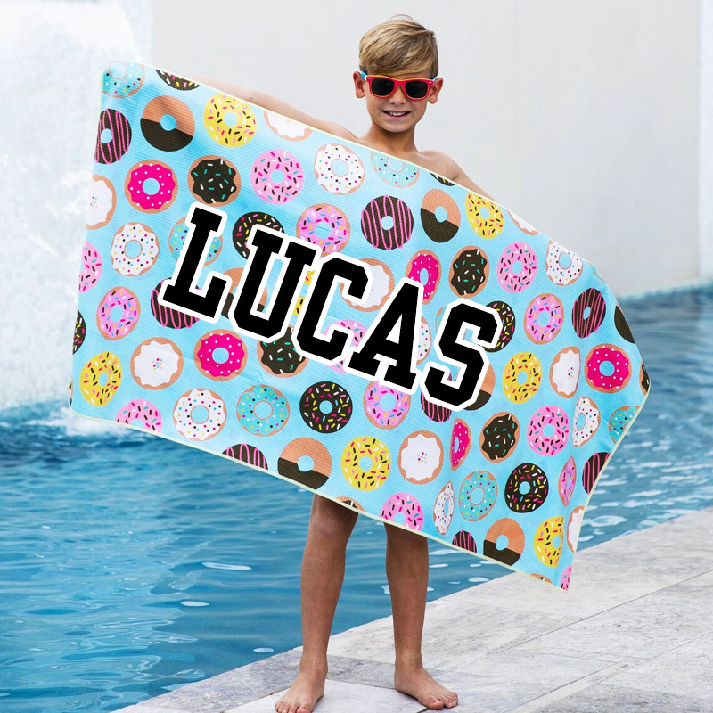 Custom Donuts and Daisy Kids Beach Towel, Kids Gift, Baby Shower Gift Idea