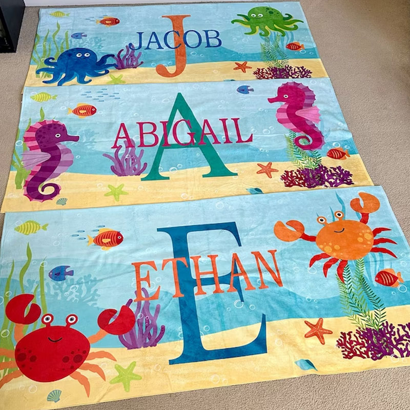 Personalized Kids Beach Towel, Fun Beach Designs, Gift For Girls Or Boys