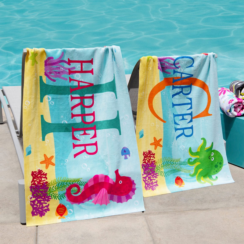 Personalized Kids Beach Towel, Fun Beach Designs, Gift For Girls Or Boys