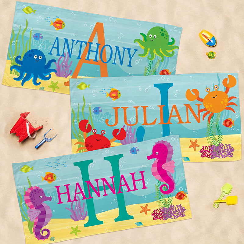 Personalized Kids Beach Towel, Fun Beach Designs, Gift For Girls Or Boys