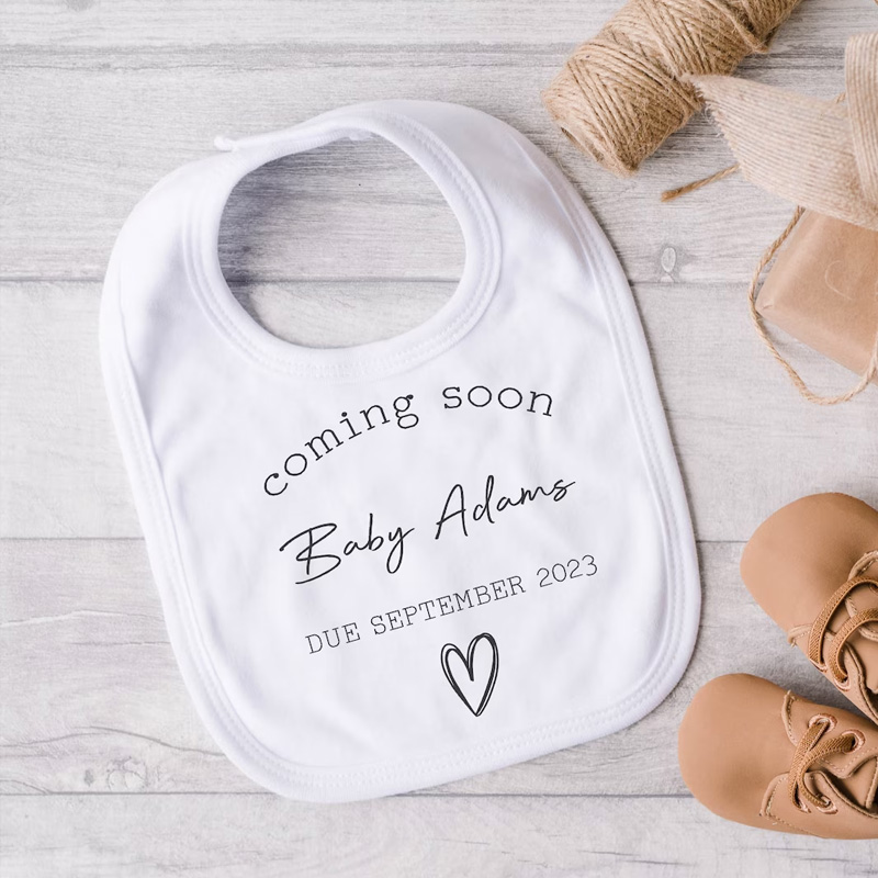 Custom Baby Announcement Bodysuit Coming Soon Surname Due Date Pregnancy gift reveal