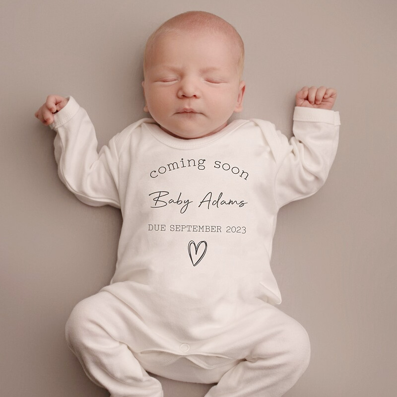 Custom Baby Announcement Bodysuit Coming Soon Surname Due Date Pregnancy gift reveal