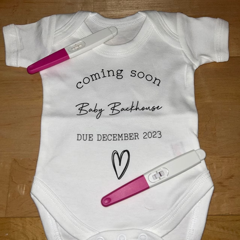 Custom Baby Announcement Bodysuit Coming Soon Surname Due Date Pregnancy gift reveal