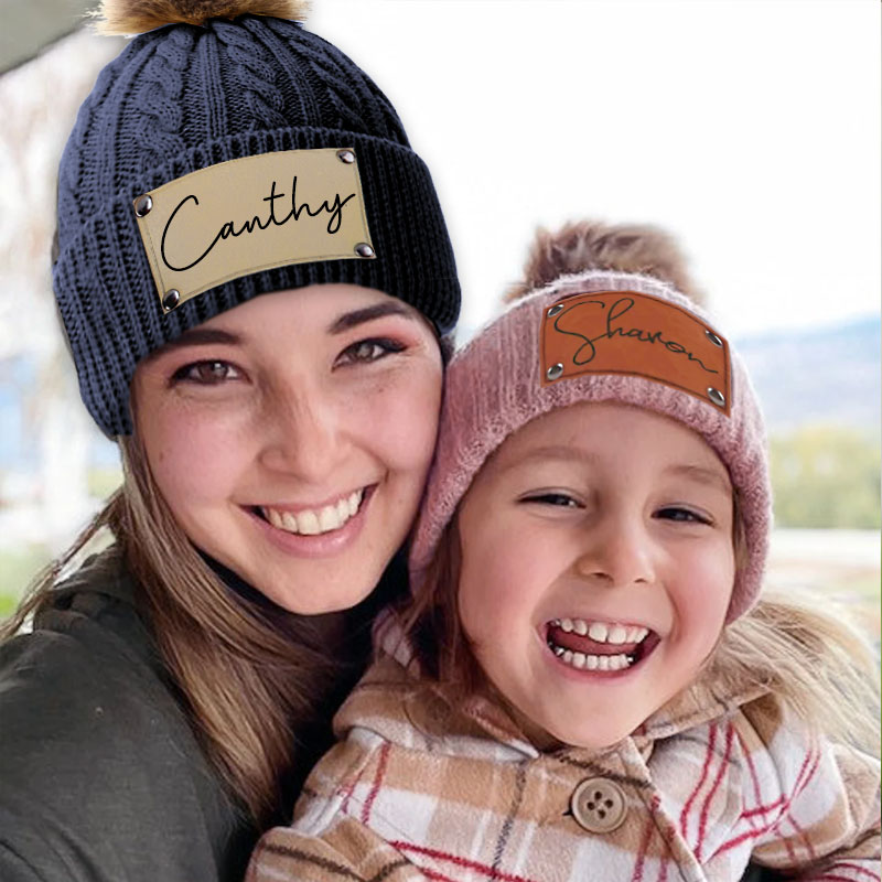 Personalised Toddler-Adult Beanie, Engraved Matching Beanie