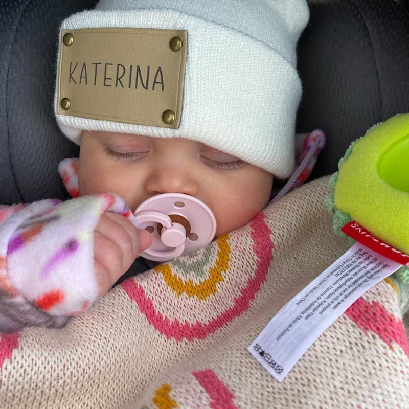 Custom Retro Leather Patch Beanie for Newborns-Adults