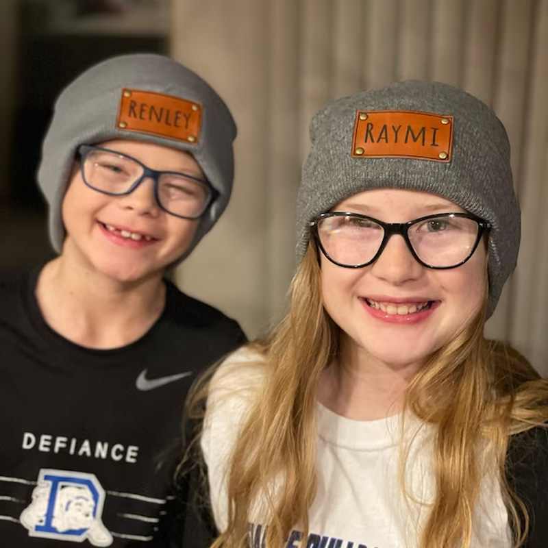 Custom Retro Leather Patch Beanie for Newborns-Adults