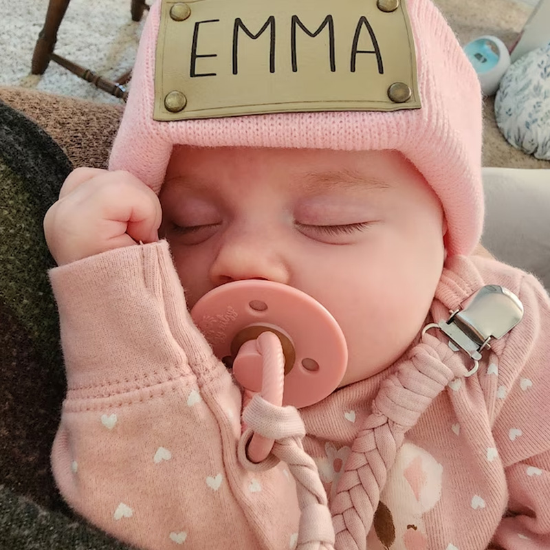 Custom Retro Leather Patch Beanie for Newborns-Adults