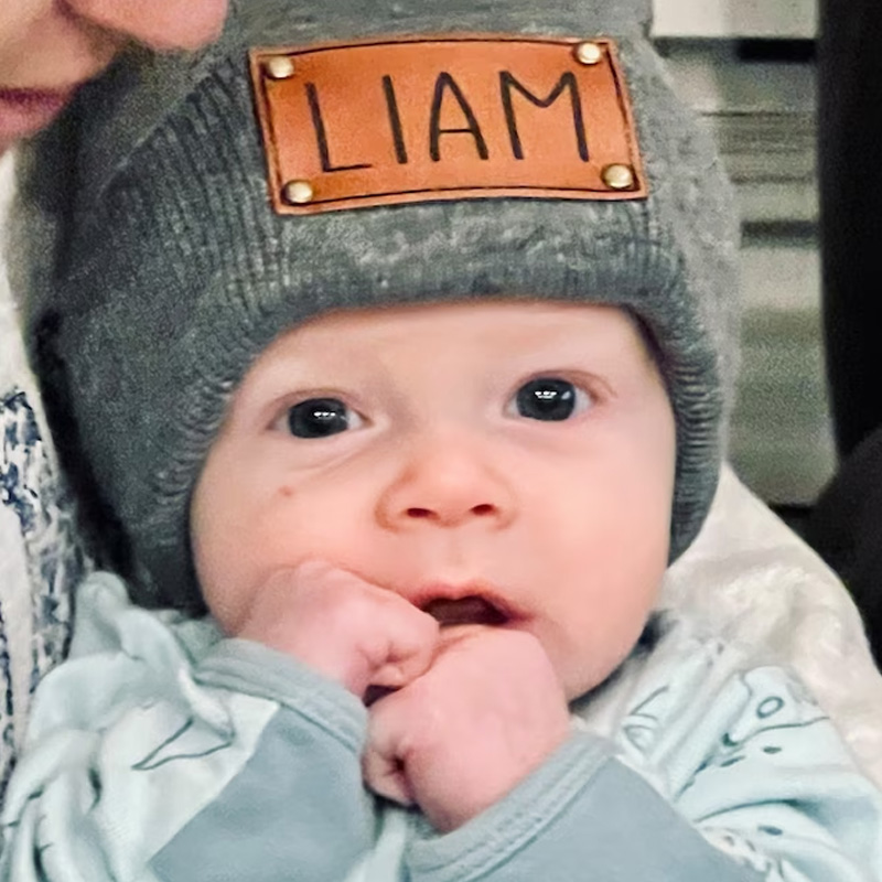 Custom Retro Leather Patch Beanie for Newborns-Adults